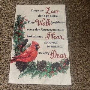NWOT Cardinal and Pinecone In memory saying Garden Flag